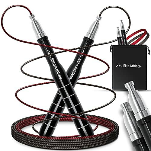 Accessoires EliteAthlete EliteAthlete Corde a Sauter Sport - 2 Cables - Roulements à billes Professionnels - Fitness Crossfit Boxe - Jump Rope Lestée Metal + Sac